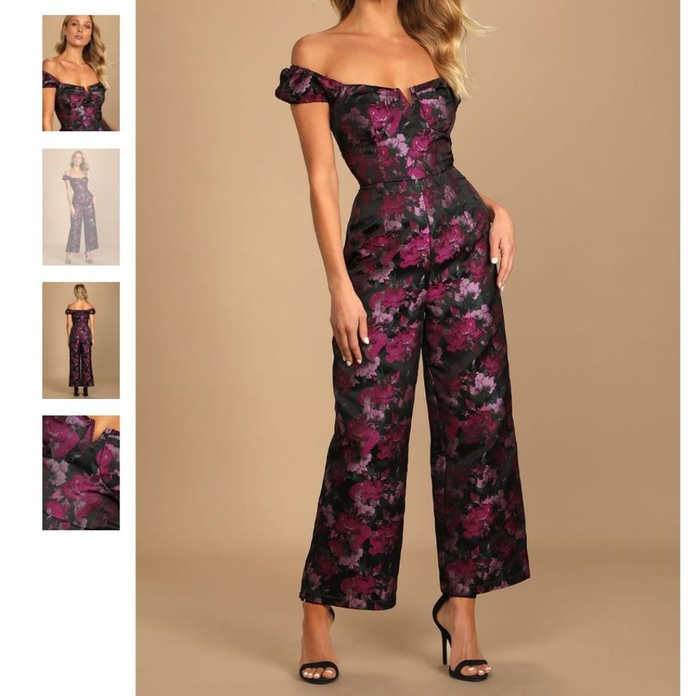 Lulu's Black and Purple Floral Jumpsuit